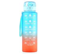 GEEZY Motivational Water Bottle with Time Markings 1L in Blue and Orange - One Click Open Flip Top, Locking Mechanism, Leakproof, BPA Free - Suitable for Home Office Gym School Cycling Sports Outdoors