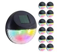 GEEZY Multicoloured Solar Fence Lights Set of 12 - RGB Colour Changing LED, Black, Auto On/Off Dusk-to-Dawn, Water & Weather Resistant - Solar Lights Outdoor Garden for Walls, Fences, Decks