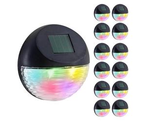 GEEZY Multicoloured Solar Fence Lights Set of 12 - RGB Colour Changing LED, Black, Auto On/Off Dusk-to-Dawn, Water & Weather Resistant - Solar Lights Outdoor Garden for Walls, Fences, Decks