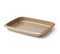 GEEZY Non Stick Deep Roasting Tin 39 x 27.5 cm - Carbon Steel Oven Tray for Meat, Chicken, Lasagne & Vegetables - Gold Rectangular Baking Dish Pan Kitchen Cookware with High Sides