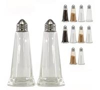GEEZY Pack of 12 Glass Salt and Pepper Shakers - Classic Restaurant Style Condiment Pots - Transparent Refillable Spice Dispensers with Metal Screw Top Lids for Cafe, Diner, Pub & Catering