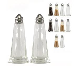 GEEZY Pack of 12 Glass Salt and Pepper Shakers - Classic Restaurant Style Condiment Pots - Transparent Refillable Spice Dispensers with Metal Screw Top Lids for Cafe, Diner, Pub & Catering