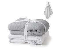 GEEZY Pack of 2 Hooded Baby Towels, Grey & White, 73 x 73cm - 100% Cotton Fabric Absorbent Bath Wrap, Embroidered Star Pattern, Cozy Snuggle Hood - Great Newborn Essentials for Baby Showers