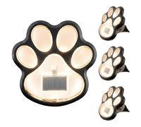 GEEZY Paw Print Solar Stake Light, Set of 4 - Warm White Weatherproof LED Outdoor Animal Garden Ornament - Decorative Auto On/Off Ground Pathway, Walkway, Yard & Patio Lighting Lamp for Pet Lovers