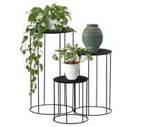 GEEZY Plant Stands Indoor, Set of 3 - Black Round Metal Flower Pot Stand, Aesthetically Pleasing Modern Planter Holders & Decorative Display Rack, Living Room Accessories for Home & Office