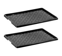 GEEZY Plastic Boot Tray with Raised Edges, Set of 2 - Protects Floors from Mud, Multipurpose, Indoor Outdoor Mat - Black Entryway Shoe Drip Tray for Wet Boots, Pet Food Bowls, Plant Pots, 49 x 35.5cm