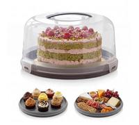 GEEZY 2-in-1 Plastic Cake Carrier 11" - Secure Dessert Storage, Reversible Base for 7 Cupcakes, Transparent Dome Lid - Great for Parties, Dessert Transport, Picnic Baking, Kitchen Organization