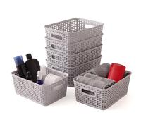 GEEZY Plastic Storage Baskets Set of 6 Stackable Bathroom Kitchen Cupboard Organisers