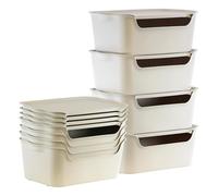 GEEZY Plastic Storage Boxes with Lids Set of 4 - Beige, Stackable Design, Nesting Feature, Durable Plastic, Multipurpose Solution for Home, Bathroom, Office, Laundry, Kitchen Storage & Organisation