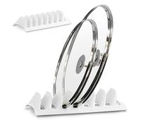GEEZY Pot & Pan Lid Holder - Holds 8 Lids, Plates, Trays & Chopping Boards, White Upright Kitchen Cupboard Organiser Rack for Deep Drawers or Countertops - Essential Kitchen Storage & Organisation