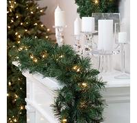 GEEZY Pre-Lit Christmas Garland with Lights & Timer, 2.7m / 9FT - 35 Warm White LED, Artificial Green Garland - Indoor/Outdoor Christmas Decor for Fireplace Mantles, Doors, Windows, Bannister, Stairs