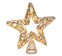 GEEZY Pre-Lit Christmas Tree Star Topper 28cm - Champagne Gold LED Crown | Woven metal frame with 20 warm white micro lights. Includes automatic 6-hour timer. Battery powered holiday ornament.