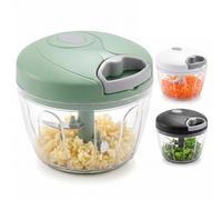 GEEZY Pull Cord Manual Food Chopper with 3 Blades, 450ml - Kitchen Prep | Clear bowl features non-slip base. Detachable parts rinse under water. Sharp steel dices garlic, herbs and onions.
