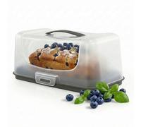 GEEZY Rectangular Cake Carrier with Handle - Airtight Cake Storage Container with Lid and Secure Locking Clips - BPA Free Plastic Box for Loafs, Cupcakes, Baguettes - Great for Baking Enthusiasts
