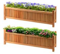 Geezy Rectangular Wooden Planter Set Of 2 Home Garden Window Box Plant Flower Pot