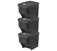 22L Open Fronted Set Of 3 Large Stackable Waste Recycling Bins With Lids Indoor Outdoor Kitchen Garden Durable Plastic Dustbin With Guided Stickers