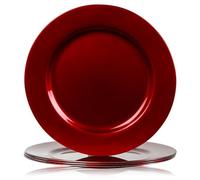 GEEZY Red Charger Plates 33cm Set of 4 - Metallic Finish Birthday Wedding Christmas Tableware Decorative Plastic Plates Reusable and Easy to Clean