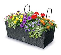 GEEZY Ribbed Balcony Planter for Railing, 39.5 cm - Weatherproof Hanging Plant Pot with Insert - Outdoor Plant Pots & Over Fence Planters