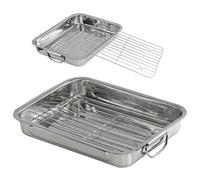 GEEZY Roasting Tin with Rack - Stainless Steel Roasting Tray with Integrated Folding Handles, Dishwasher Safe - Kitchen Deep Oven Tray for Chicken, Small Turkey, Meat, Vegetables, Stews, Casseroles