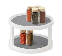 Geezy Rotating 2 Tier Spice Rack Lazy Susan Non Slip Base Pantry Fridge Cupboard 25Cm
