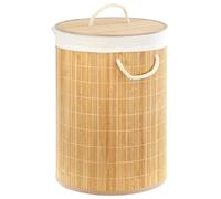 GEEZY Round Bamboo Laundry Hamper with Lid 48L - Foldable Laundry Basket, Removable Fabric Liner Bag, Sturdy Rope Handles - Collapsible Washing Bin Bedrooms, Bathrooms, Dirty Clothes Storage