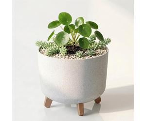 GEEZY Round Plant Pot with Legs, 29.8 cm - Cream Stone Effect Outdoor & Indoor Planter - Modern Flower Pot Stand with Drainage & Self Watering Reservoir for House Plants, Succulents & Living Room