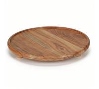 GEEZY Round Wooden Serving Tray 26.5 cm - Acacia Wood with Raised Stand, Smooth Durable Cutting & Display Board - Elegant Round Serving Tray for Snacks, Desserts, Candles, Home Decor