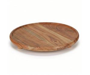GEEZY Round Wooden Serving Tray 26.5 cm - Acacia Wood with Raised Stand, Smooth Durable Cutting & Display Board - Elegant Round Serving Tray for Snacks, Desserts, Candles, Home Decor