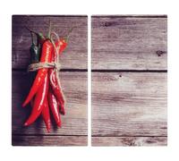Geezy Set Of 2 Glass Cutting Chopping Board Ceramic Hob Cover Worktop - Chilli Pepper