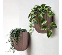GEEZY Set of 2 Ribbed Wall Planter, 14.6 cm - Weather Resistant Indoor & Outdoor Wall Mounted Plant Holder - Modern Hanging Plant Pots & Flower Pots for Home, Garden & Patio