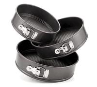 GEEZY Set of 3 Non-Stick Springform Cake Tins - 8, 9 & 10 Inch Round Baking Trays with Perforated Loose Base - Dishwasher Safe Quick Release Cheesecake Moulds for Oven, Fridge, Freezer