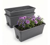 GEEZY Set of 3 Rectangular Planters with Drip Tray & Drainage, 50cm - Grey Long Garden Troughs for Herbs, Flowers & Strawberries - Weatherproof Window Sill Plant Pot & Outdoor Balcony Box