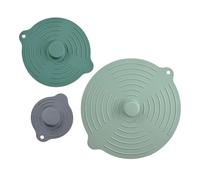 GEEZY Set of 3 Silicone Food Covers - Reusable Lids for Bowls, Pots & Cups | Creates airtight seal on smooth rims. Blocks microwave splatter while venting steam. Dishwasher safe. Mint, teal, grey.
