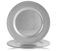 GEEZY Silver Charger Plates 33cm Set of 4 - Metallic Finish Birthday Wedding Christmas Tableware Decorative Plastic Plates Reusable and Easy to Clean