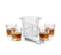 Geezy Set Of 4 Whiskey Drinking Glasses With Ice Bucket 340Ml Tumblers Gin Vodka