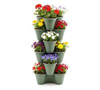GEEZY Set of 6 Stackable Strawberry Planters - Green Vertical Garden Tower, Compact Tiered Planter for Herbs & Flowers - Indoor & Outdoor Space Saving Trio Pot for Patio, Balcony or Windowsill