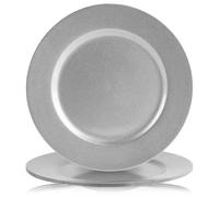 GEEZY Silver Charger Plates 33cm Set of 4 - Metallic Finish Birthday Wedding Christmas Tableware Decorative Plastic Plates Reusable and Easy to Clean