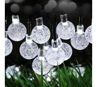 GEEZY Solar Crystal Ball String Lights, 8m/26ft, 30 White LEDs - Dusk To Dawn Auto On/Off, 8 Sequences, Water Resistant Solar Powered Fairy Lights - Outdoor Garden Decor, Yard, Patio, Parties