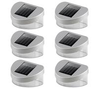 GEEZY Solar Fence Lights, Set of 6 - Silver Waterproof Pathway Wall Lamp with Bright White LEDs & Dusk to Dawn Sensor - Outdoor Security Garden Fence Solar Lights, Patio Decoration & Deck Lighting