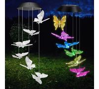 GEEZY Solar LED Butterfly Wind Chimes 6 Colourful Lights Spiral Garden Decoration