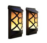 Geezy Solar Led Wall Light With Flickering Flame Garden Patio Dusk To Dawn Lighting X2