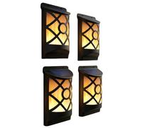 Geezy Solar Led Wall Light With Flickering Flame Garden Patio Dusk To Dawn Lighting X4