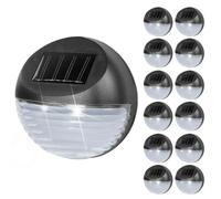 GEEZY Solar Fence Lights, Set of 12 - Cold White LED, Black, Auto On/Off Dusk-to-Dawn, Water & Weather Resistant - Solar Lights Outdoor Garden for Walls, Fences, Decks