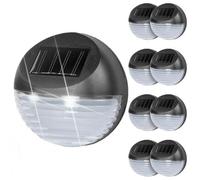 GEEZY Solar Fence Lights, Set of 8 - Cold White LED, Black, Auto On/Off Dusk-to-Dawn, Water & Weather Resistant - Solar Lights Outdoor Garden for Walls, Fences, Decks