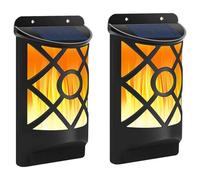 GEEZY Solar Powered LED Flame Light Wall Mounted Outdoor Garden Patio Lighting Auto On/Off Dusk to Dawn Set of 2