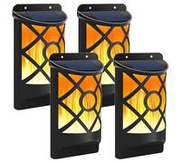 GEEZY Solar Powered LED Flame Light Wall Mounted Outdoor Garden Patio Lighting Auto On/Off Dusk to Dawn Set of 4