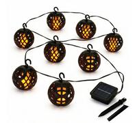 GEEZY Solar Rattan Ball String Lights, Pack of 8 - Dusk to Dawn LED Flickering Flame Effect for Warm Atmosphere - Weatherproof Hanging Solar Lanterns for Garden Decor, Patio BBQs, Outdoor Parties
