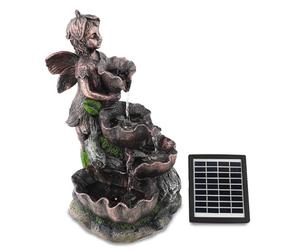 GEEZY Solar Water Features for the Garden - Outdoor Fairy Fountain with LED Lights - Solar Powered, Self-Contained - Easy Setup, Relaxing & Cascading - Ideal for Garden, Patio & Balcony Decor