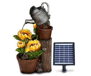 GEEZY Solar Water Features for the Garden - Outdoor Sunflowers Fountain with LED Lights - Solar Powered, Self-Contained - Easy Setup, Cascading & Tranquil - Ideal for Garden, Patio & Balcony Decor
