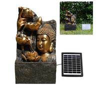 GEEZY Solar Water Features for the Garden - Outdoor Buddha Head Fountain with LED Lights - Solar Powered, Self-Contained - Easy Setup, Cascading & Tranquil - Ideal for Garden, Patio & Balcony Decor